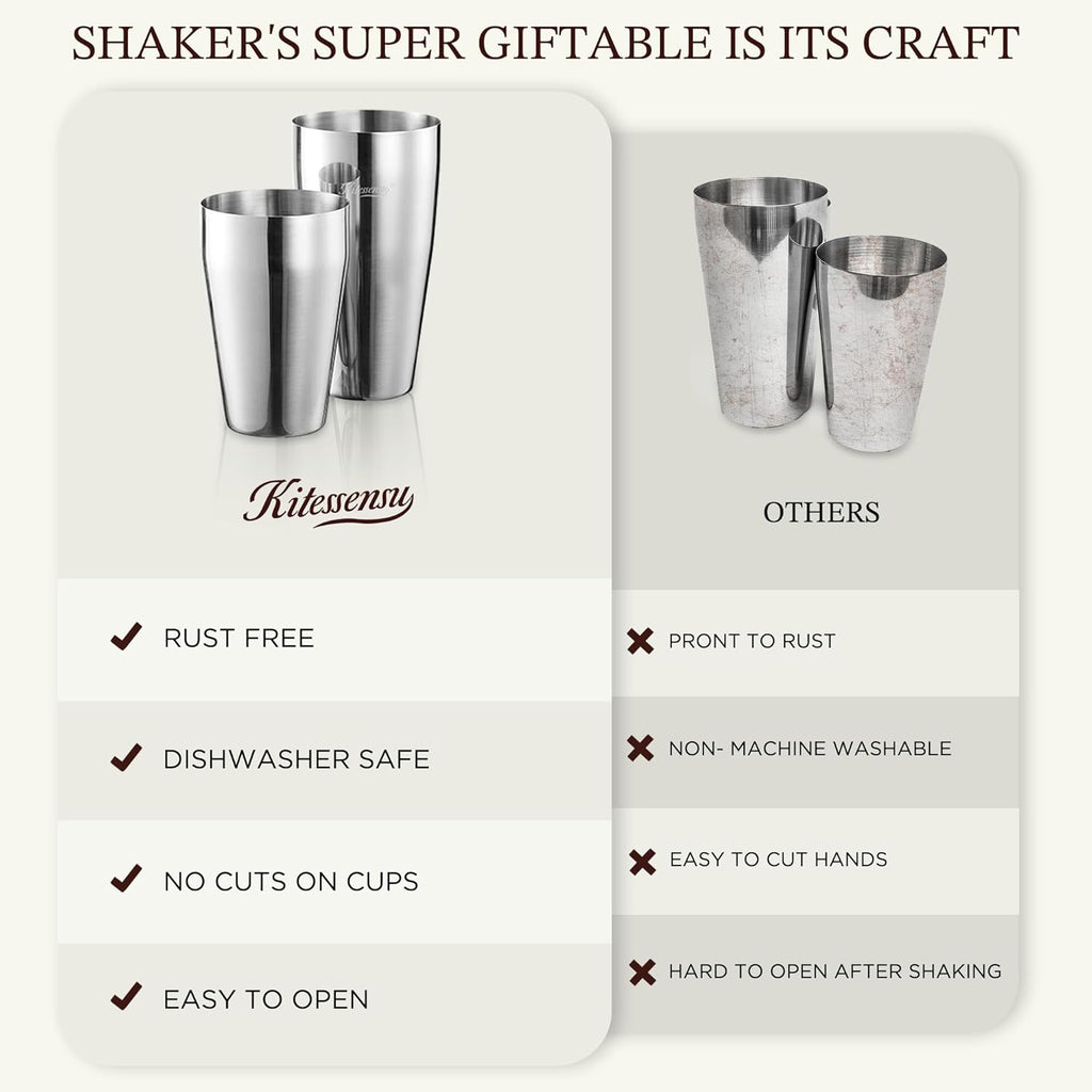 Cocktail Shaker Set, 2-Piece Boston Shaker Set for Drink Mixing, Premium 18/8 Stainless Steel Martini Shaker for