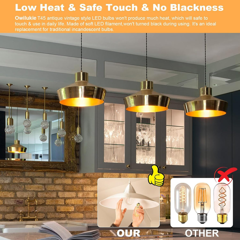 E26 LED Bulb 6W Equivalent 60 watt, Vintage Edison Bulbs, Warm White 2700K Amber E26 Edison Bulb dimmable,Tubular T14 - Set of 4