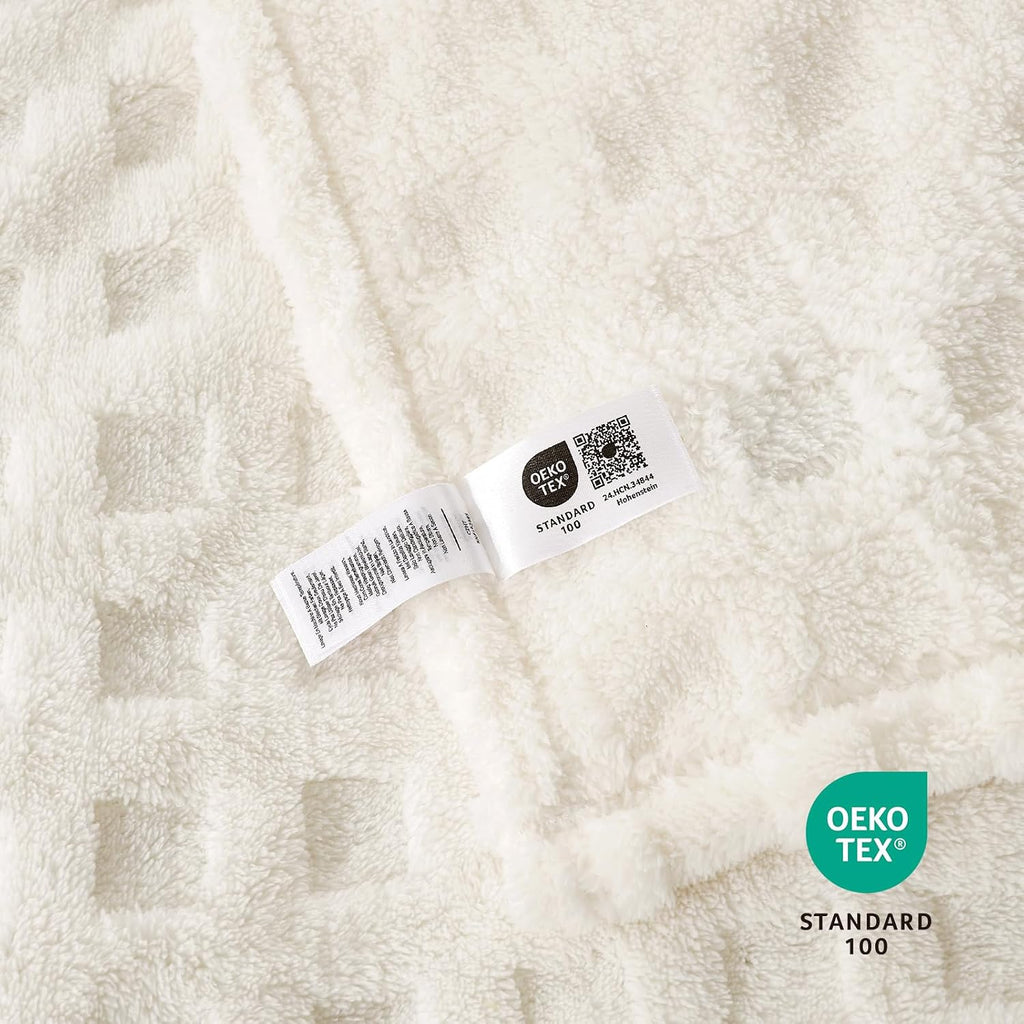 Ultrasoft Waffle Throw Blanket, Fluffy Cute Plush Blanket, Modern Home Accent, Portable for Picnic or Outdoor, Ivory