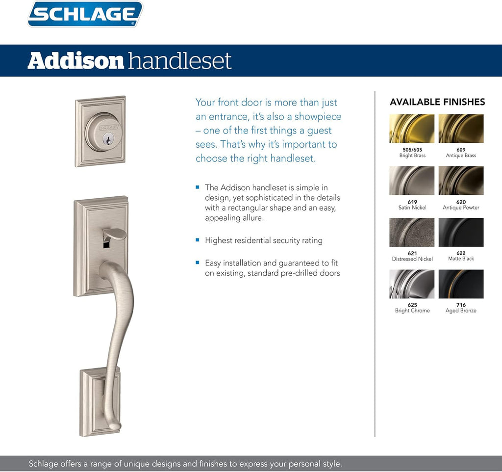 F60 V ADD 619 ACC Addison Front Entry Handleset with Accent Lever, Deadbolt Keyed 1 Side, Satin Nickel - Door Handleset
