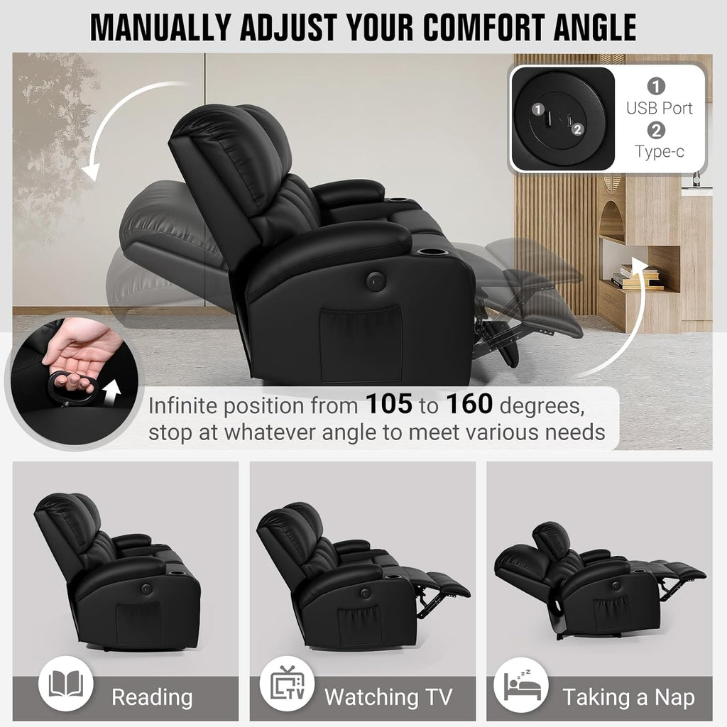 Home Theater Seating,RV Recliner Sofa with Massage and Heat,Manual RV Recliner Loveseat with USB/Cup Holders