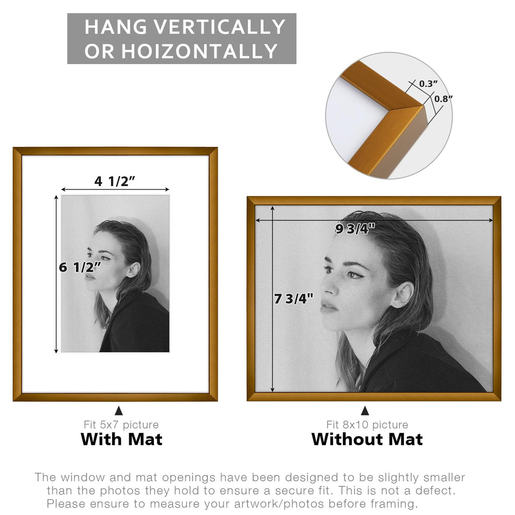 8x10 Bronze Aluminum Frame with White Mat, Real Glass