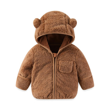 Baby Infant Boys Girls Winter Coat with Fold-Over Mittens Fleece Jacket Outwear Warm Clothes Overcoat Bear Hooded