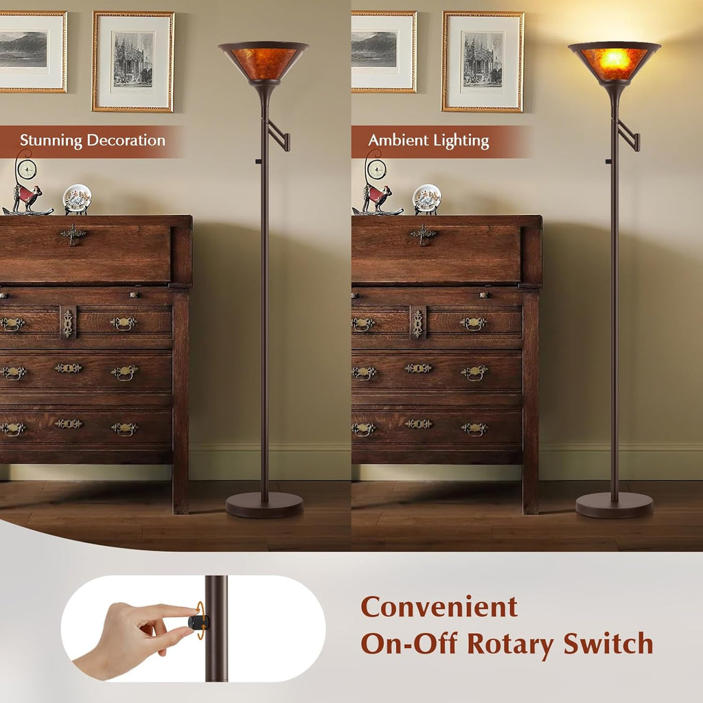 Floor Lamps - 70" Brown Torchiere Standing Floor Lamp with Adjustable Swing Arm