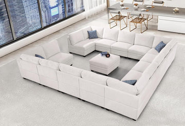 Oversized Modular Sectional Sofa, U/L‐Shaped Reversible Couch with Ottoman, Deep Seat Corduroy Sofa, 16‐Seater, Cream