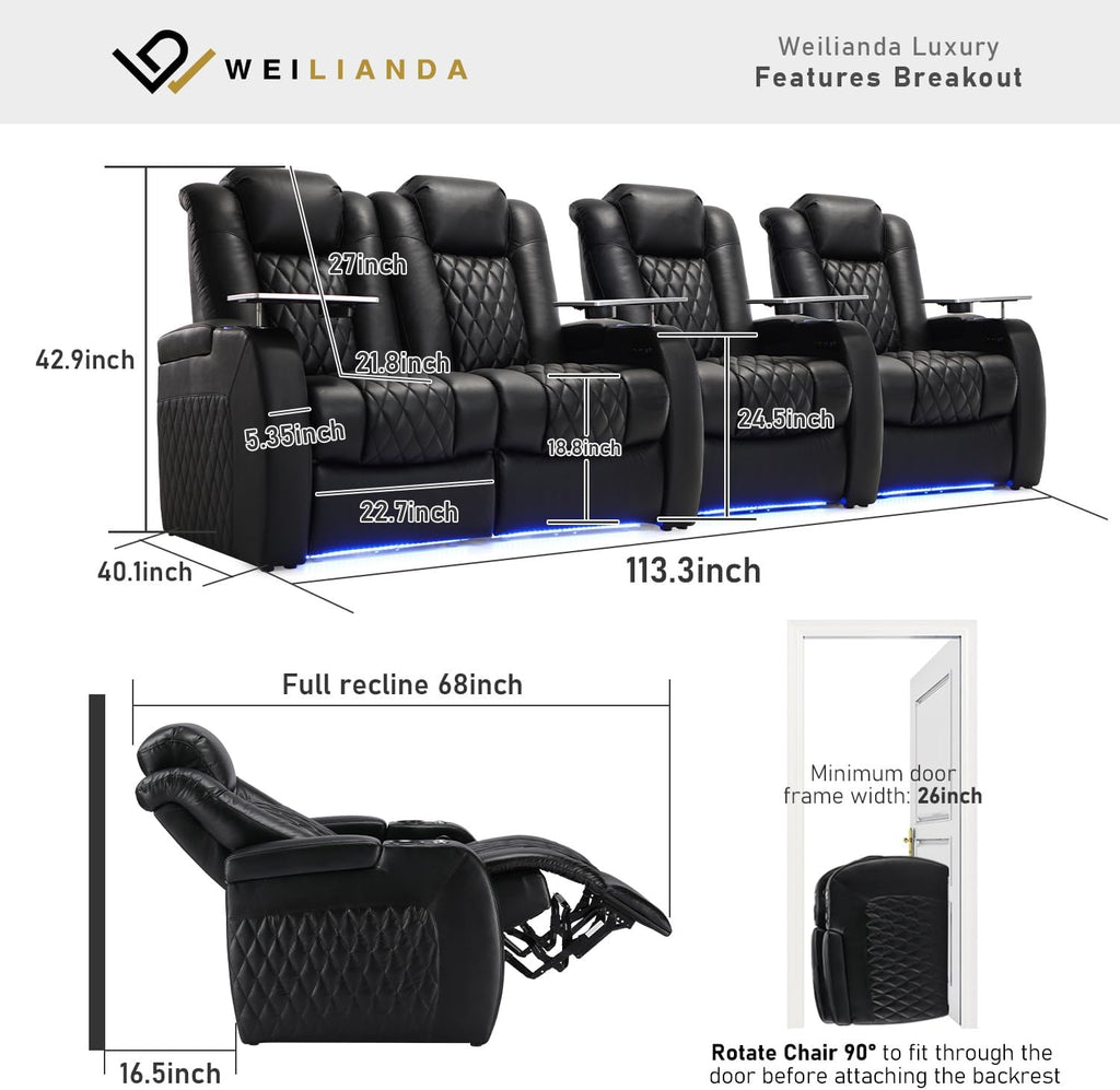 Home Theater Seating Top Grain Leather Zero Gravity Recliner Chair Power Headrest Recline Movie Seat Gaming 7 Colors