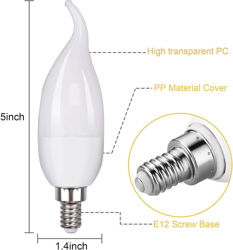 E12 Flame Bulbs 2 Packs, 3 Mode LED Candelabra 2.0 Watt Warm White Chandelier 1800k Candle Light Bulbs, Flame Tip for