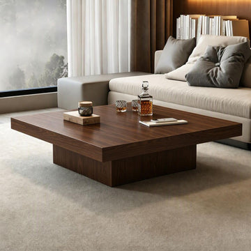 Coffee Table Modern Rustic Square Center Table with Wooden Legs, 1.6" Thick Tabletop, Low Profile Accent End Side