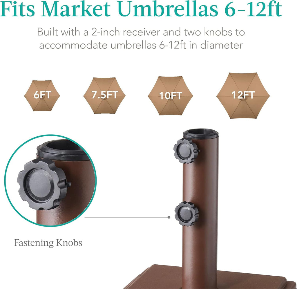 Fillable Mobile Umbrella Base, Heavy Duty Base, Square Tiered Market Stand w/ 4 Wheels, 2 Locks, 2 Knobs - JPSC