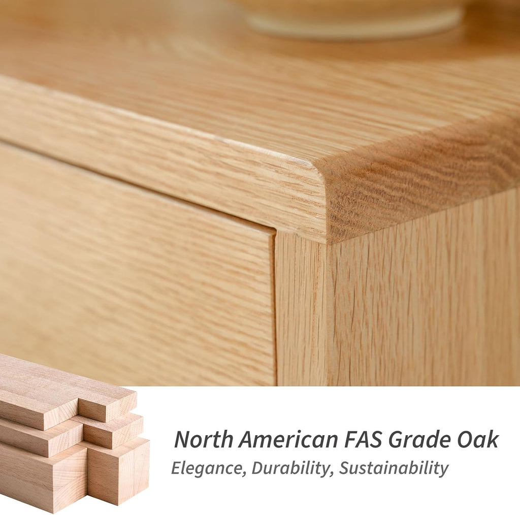 Night Stand, Mid Century Modern Nightstand w/2 Drawers, Boho Small Bedside Table, Oak Solid Wood, 17.72 W x 15.75 D x