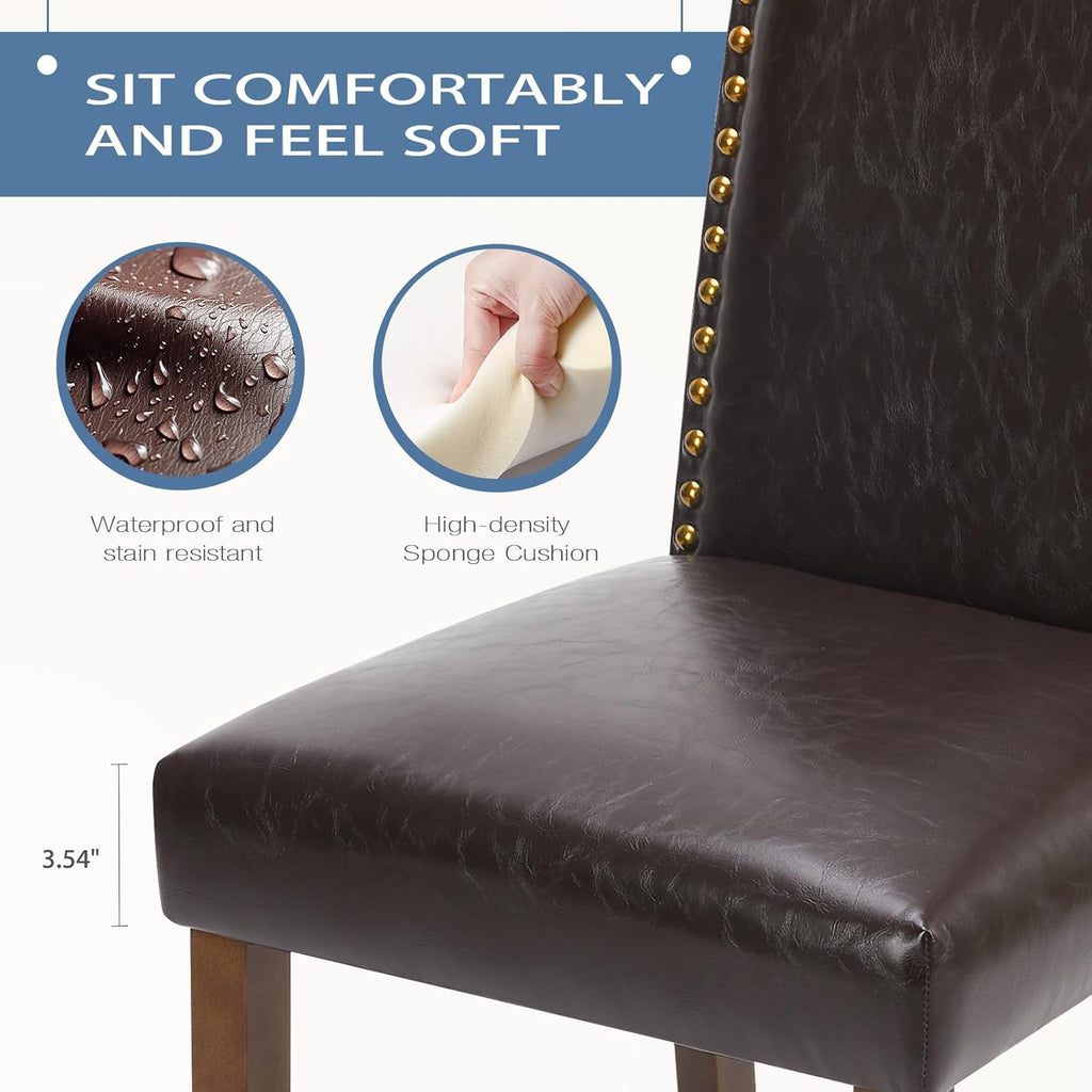 Upholstered Dining Chairs,Set of 2 PU Leather Dining Room Kitchen Chair with Nailhead Trim and Wood Legs, Modern Side