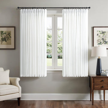 White Cafe Curtains 48 Inch Length for Windows Set 2 Panel Pinch Pleated Back Tab Short Thick Sheer Linen White