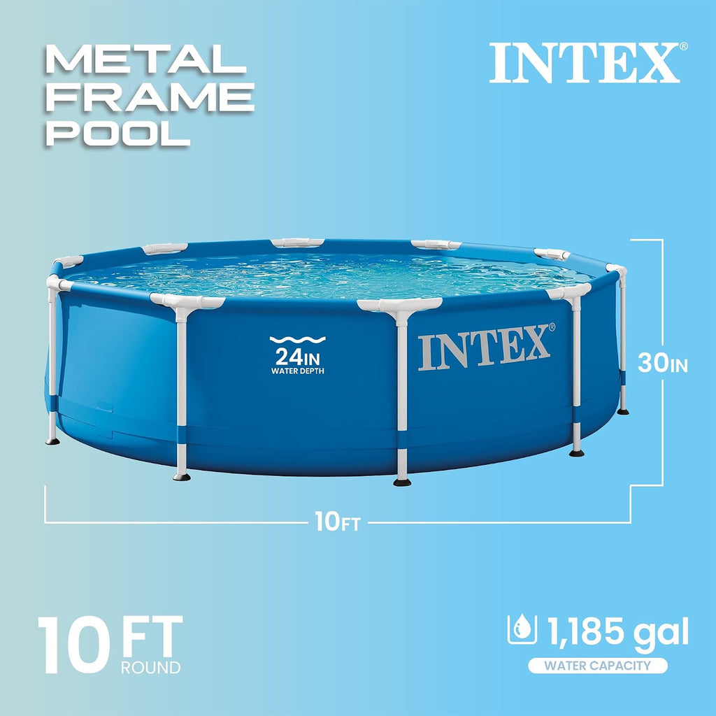Metal Frame 10ft x 30in Round Above Ground Swimming Pool Set Bundle | 26175EH - 330 GPH Cartridge Filter Pump & Pool