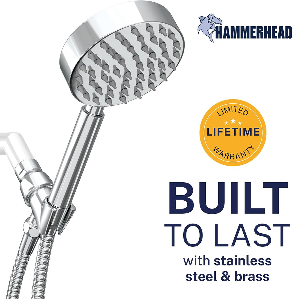 Solid Metal Handheld Shower Head with Hose and Brass Holder - CHROME