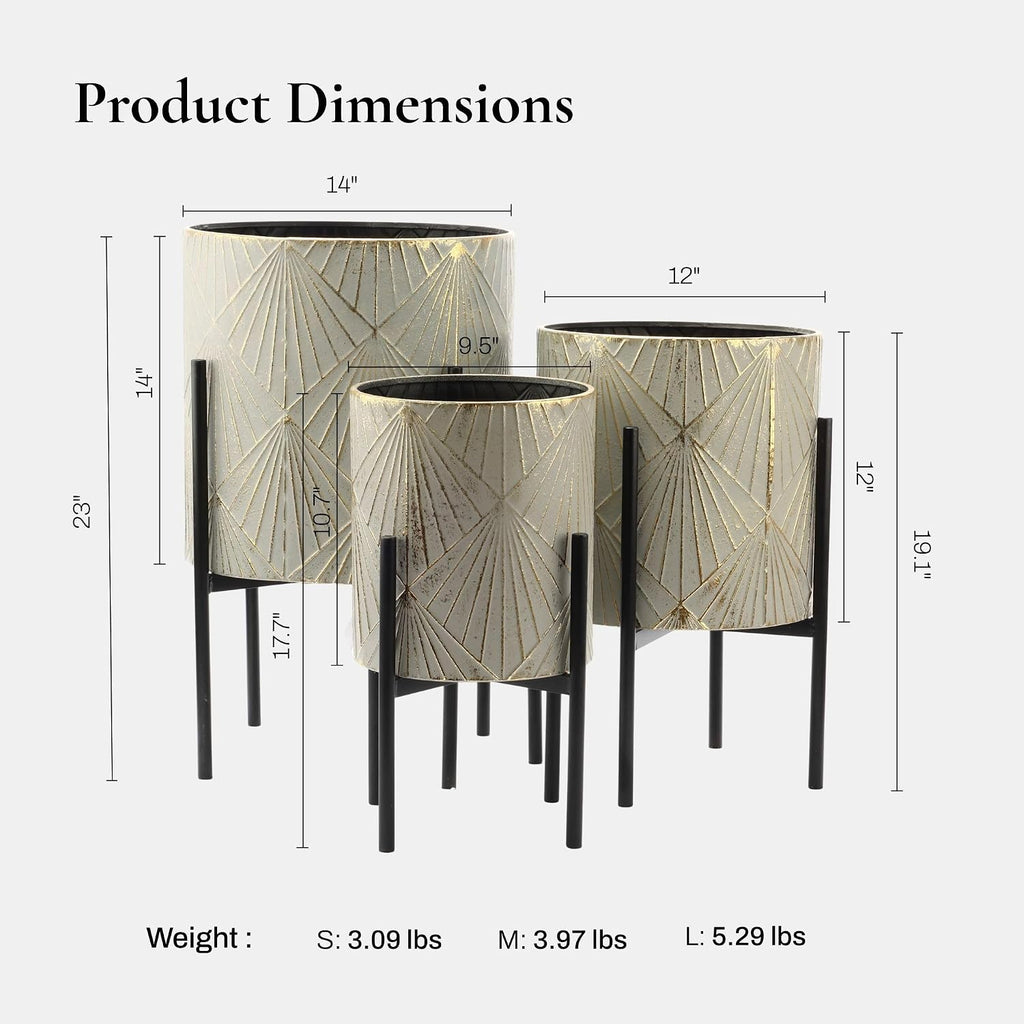 Planters for Indoor Plants, Set of 3 Floor Plants Pots with Stand | Modern Decorative Metal Flower Pots
