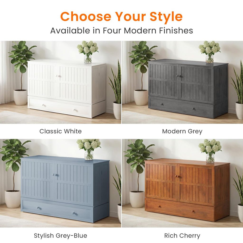 Murphy Bed Queen Mattress - Guest Room Bed Cabinet with Storage