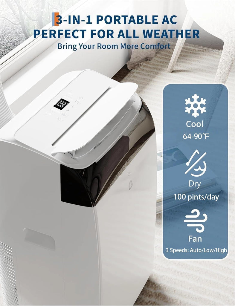 14,000 BTU Portable Air Conditioner, 3-in-1 Portable AC Unit with Cool, Dehumidifier & Fan Modes
