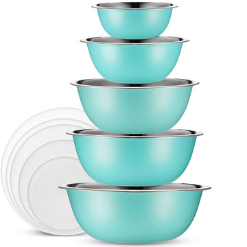 Stainless Steel Mixing Bowl Set with Lids for Food Prep & Storage