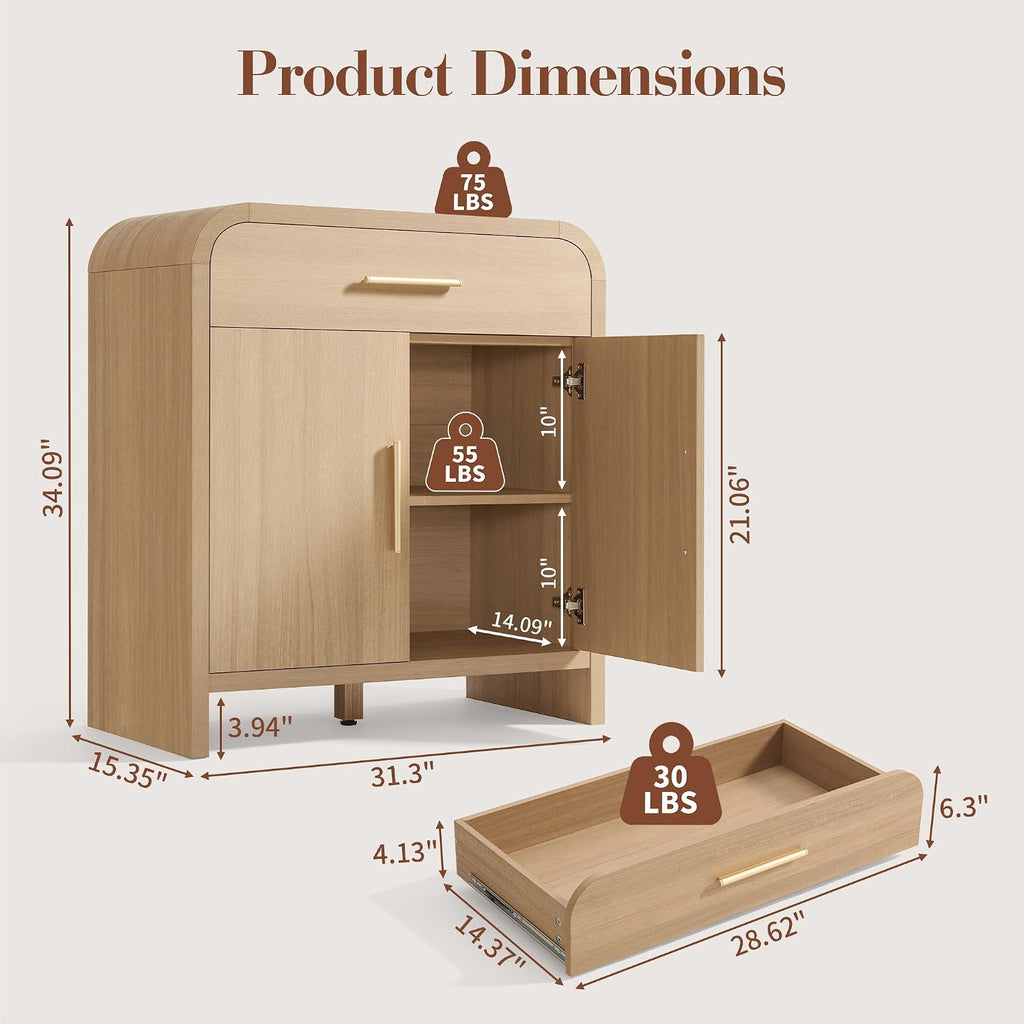31.3" Modern Buffet Cabinet with Storage, Curved 2-Door Sideboard | Accent Storage Cabinet with Adjustable Shelves