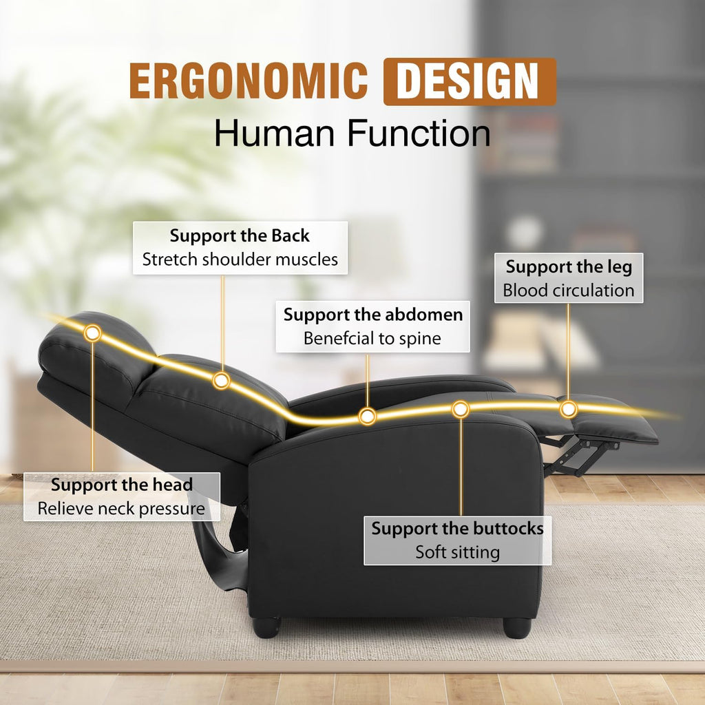 Recliner Chair Push Back Sofa Home Theater Seating with Lumbar Support and Leather Padded Seat Backrest