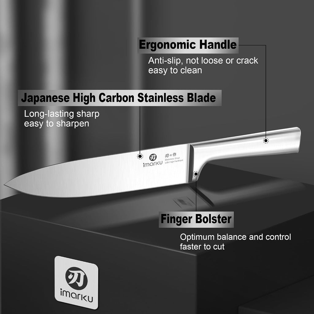 Knife Set - Kitchen Knife Set 15 Pieces Japanese Stainless Steel Knife Block Set with Sharpener - Dishwasher Safe