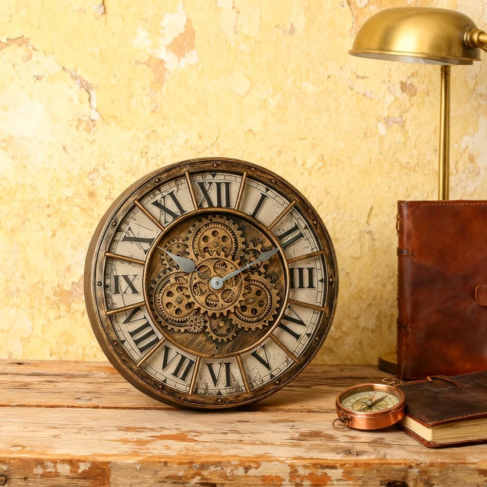18 Inch Wall Clock with Moving Gears, Oversized Large Industrial Steampunk Decoration