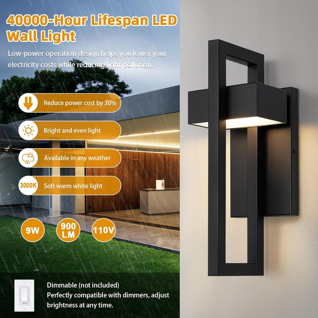 Outdoor Wall Lights Modern Exterior Lighting Fixtures, 3000K Integrated LED Outdoor Wall Sconce Lighting 2 Packs
