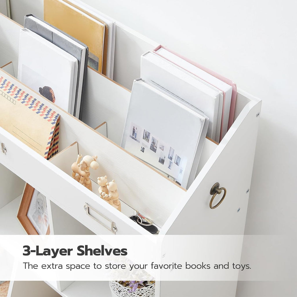 Kids Bookshelf and Toy Storage Organizer, 3 Tier Toddler Bookshelf and 5 Toy Storage Cubbies, Bookshelf for Kids