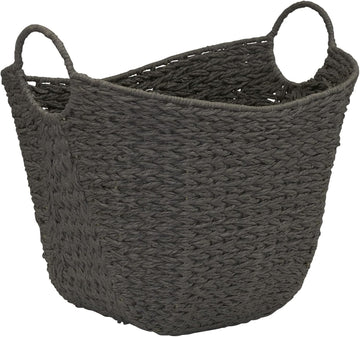 Handwoven Paper Rope Storage Basket with Metal Frame and Handles, Gray