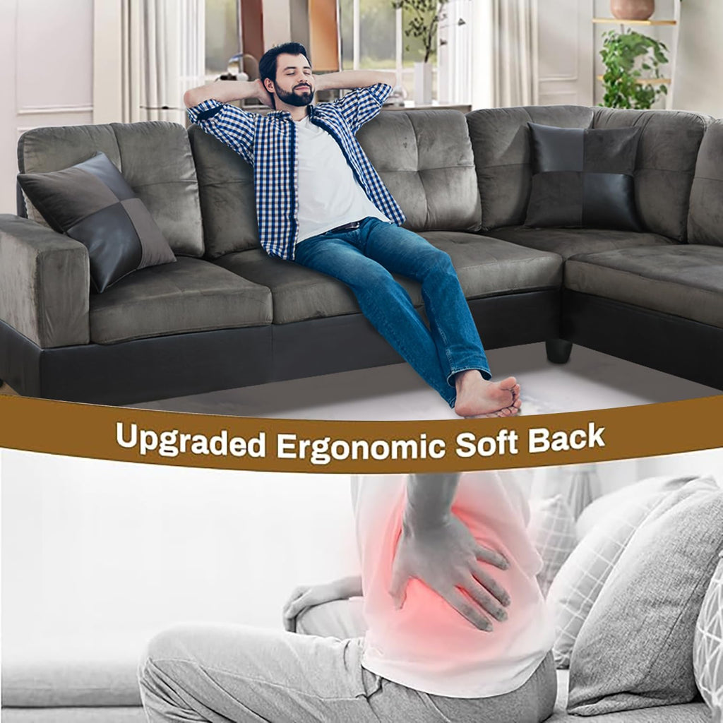 105 Inch L Shaped Sectional Sofa Couch, 4 Seat Modern Fabric Flannel Taupe, 2 Pieces, Includes 2 Pillows, Easy