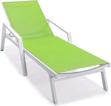 Marlin Patio Chaise Lounge Chair, Adjustable Outdoor White Aluminum Lounge with Breathable Mesh Sling Back