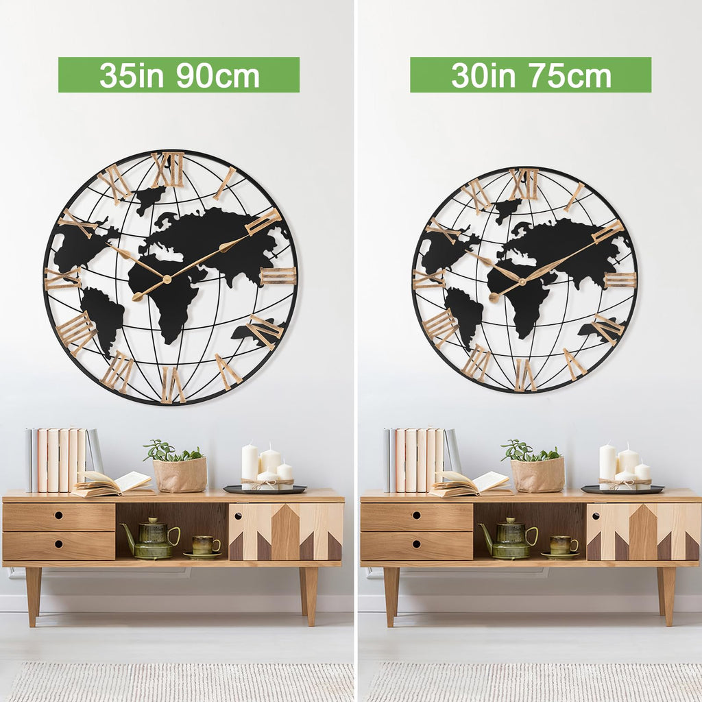 36 Inch Large Extra Metal Oversized Roman World Map Wall Clock