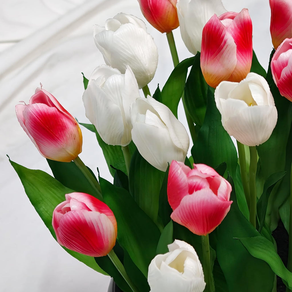 28PCS Artificial Tulips in Pot, Tabletop Decor