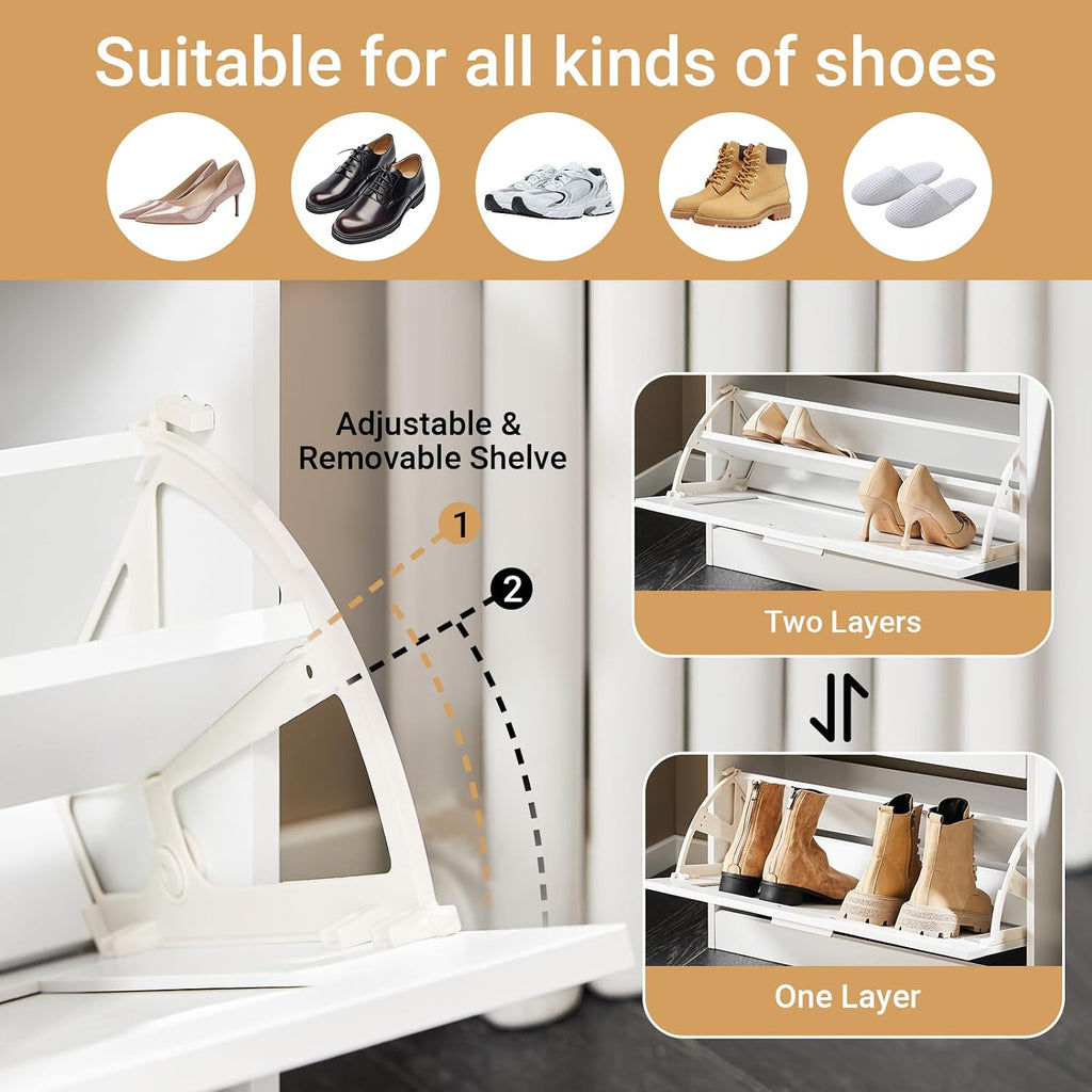 Shoe Cabinet Storage , Narrow Shoe Cabinet with Two Flip Drawers to Save Space, Shoe Rack Cabinet for Front Door