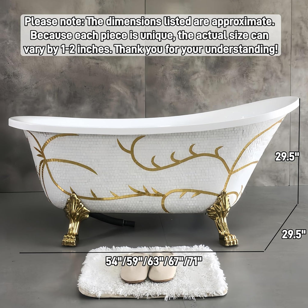 54" Edeyeu Freestanding Bathtub - Solid Surface Soaking Tub With Gold Clawfoot Elegance, Designer Free Standing