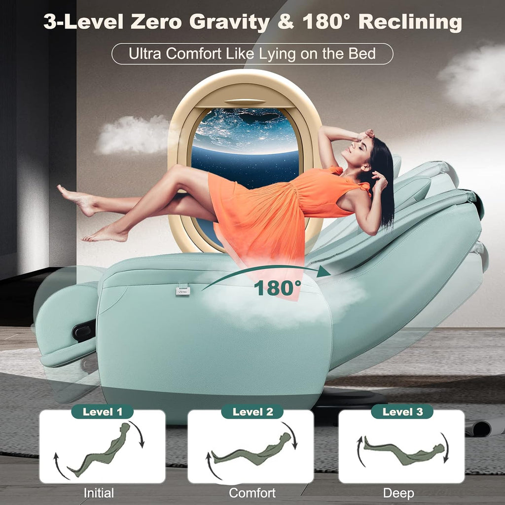 Full Body Massage Chair, Zero Gravity SL Track Electric Recliner with Reversible Footrest, Back Heater, Wheels &