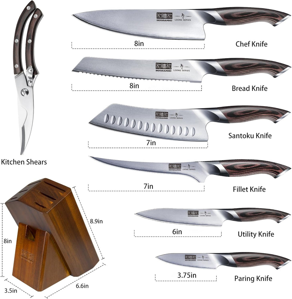 8PCS Kitchen Knife Set, Ultra Sharp Japanese Knife Sets with Block | Japanese High Carbon Super Steel Knife Block