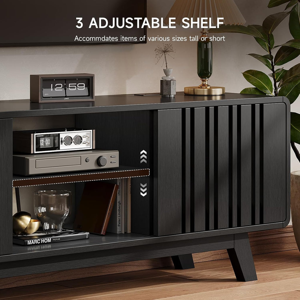 63-Inch TV Stand for TVs up to 75 Inch, Mid-Century Modern Television Stand with Power Outlet， Entertainment Center
