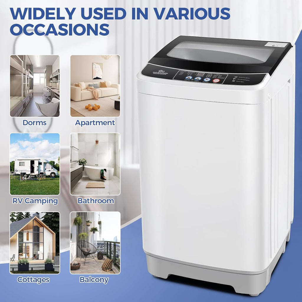 Portable Washing Machine, 17.8Lbs Capacity Full-Automatic Portable Washer, 2.4Cu.ft Washer and Dryer Combo with Drain