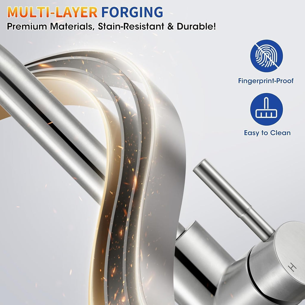Kitchen Faucets with Pull Down Sprayer, Brushed Nickel High Arc Single Handle Stainless Steel Sink Faucet for 1 or 3