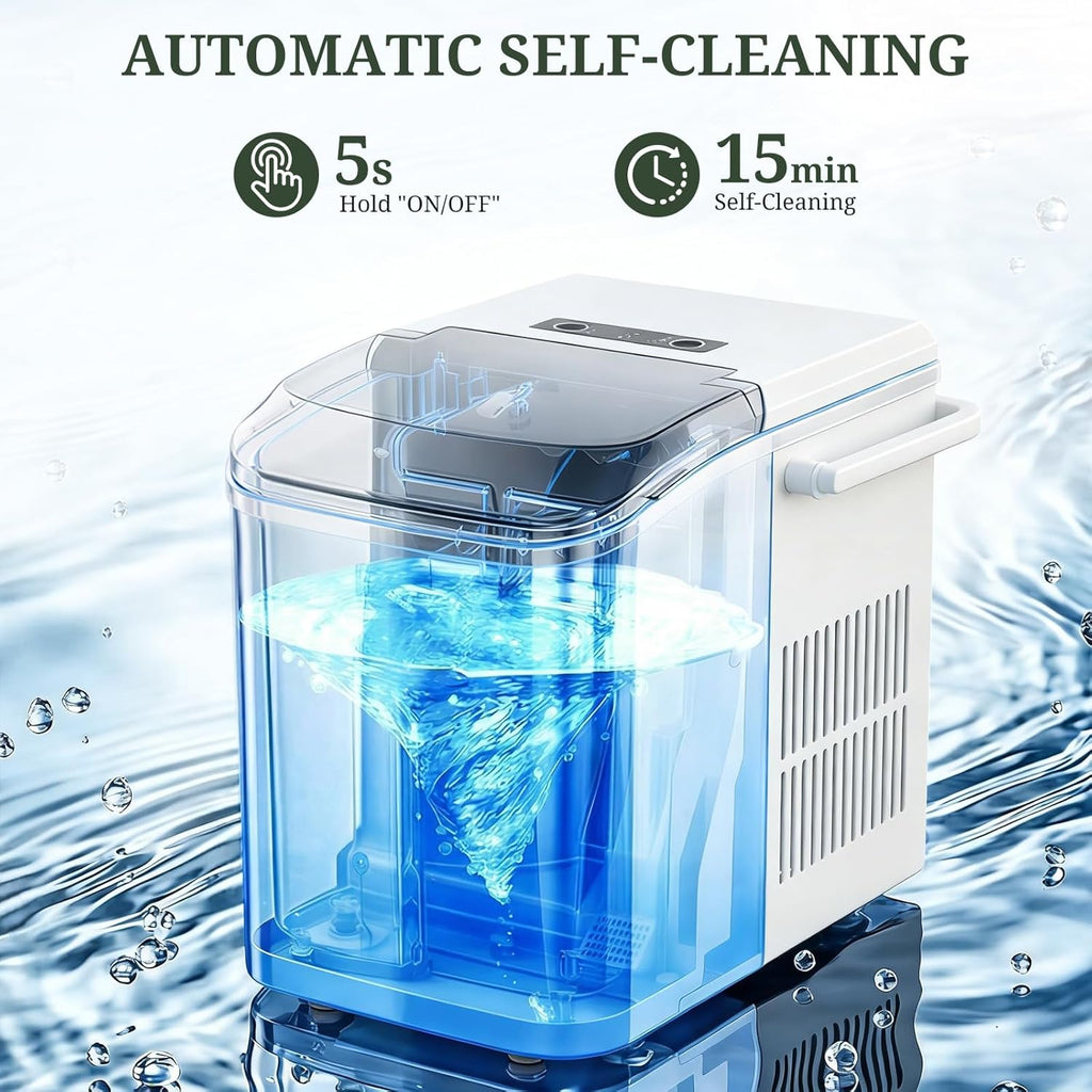 Ice Maker, Portable Ice Makers Countertop with Handle, Basket & Scoop, 26Lbs/24Hrs, 9 Bullet Ice Cubes in 6 Mins, 2