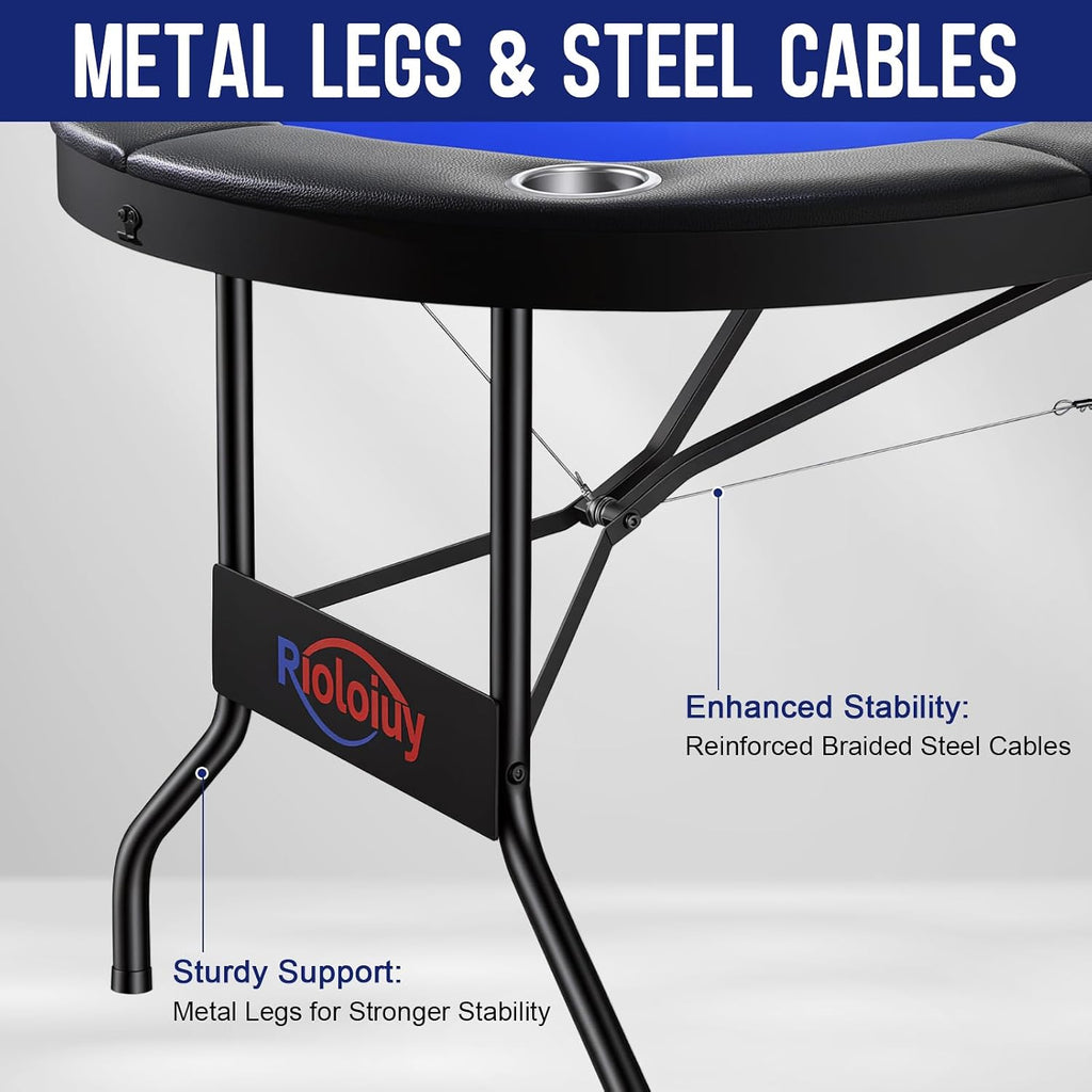 8 Player Poker Table Foldable, Texas Holdem Casino Table with Padded Rails & Cup Holders, Portable Folding Game Table
