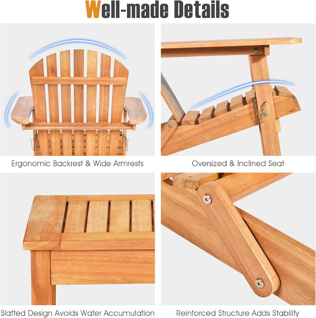 3 Pieces Adirondack Chair Set, Outdoor Wood Furniture Set with 2 Folding Lounge Chairs & Side Table, Widened Armrest
