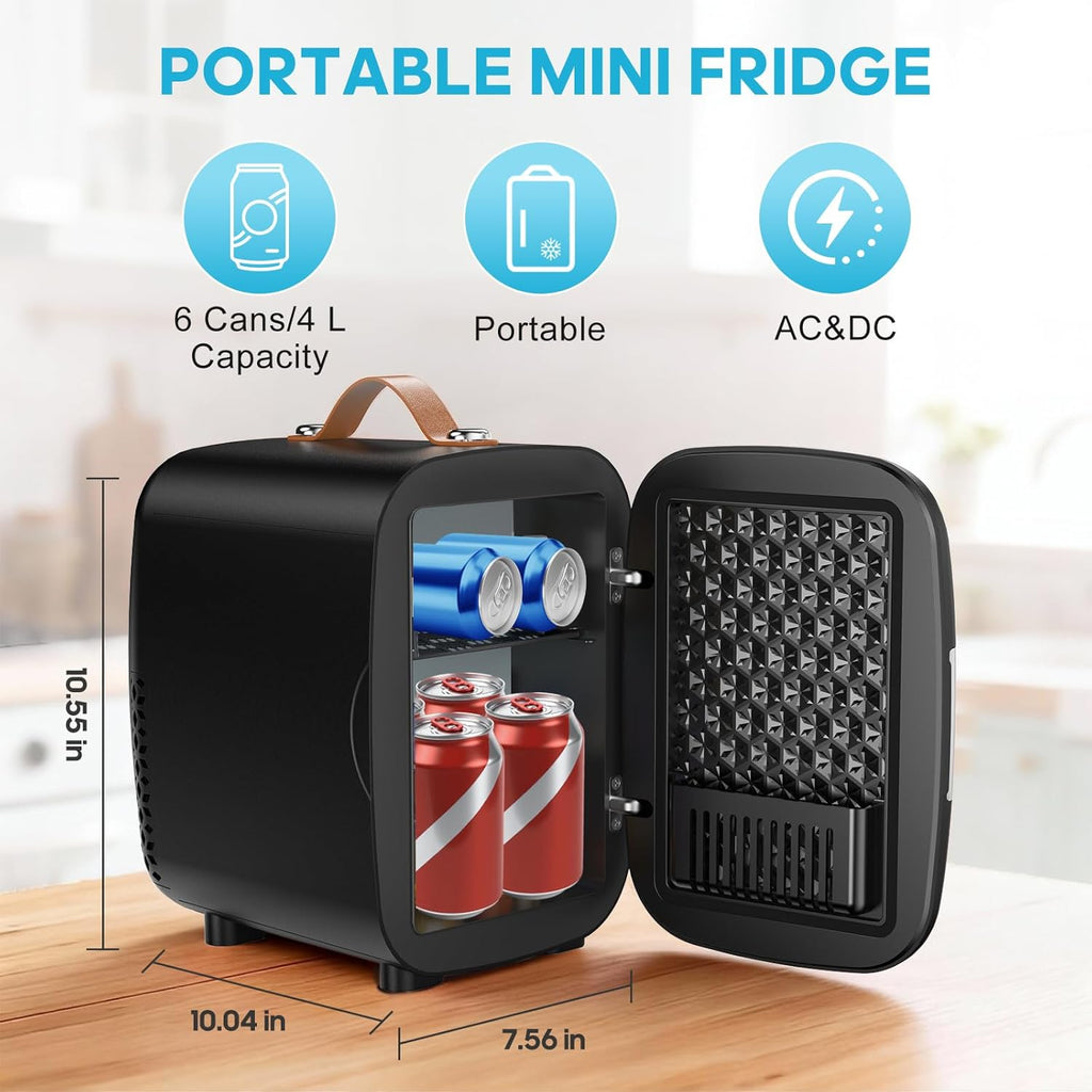 Mini Fridge for Bedroom, 4L Compact Personal Fridge Cooler For Skincare, Drinks, And Snacks, Fits 6 Cans, Mini