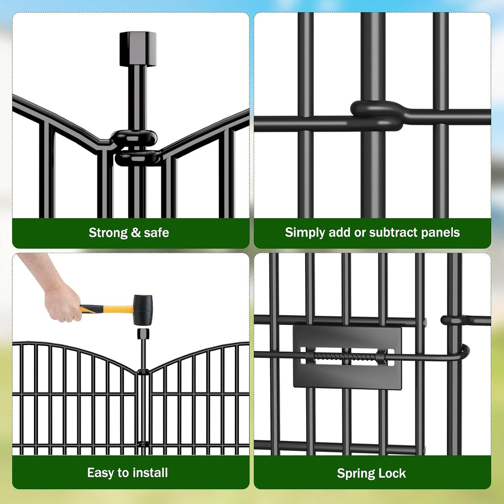 10 Panels No Dig Decorative Garden Fence with Gate - 48 in (H) x 22.6 ft (L), Dog Fence Outdoor for Yard, Rustproof