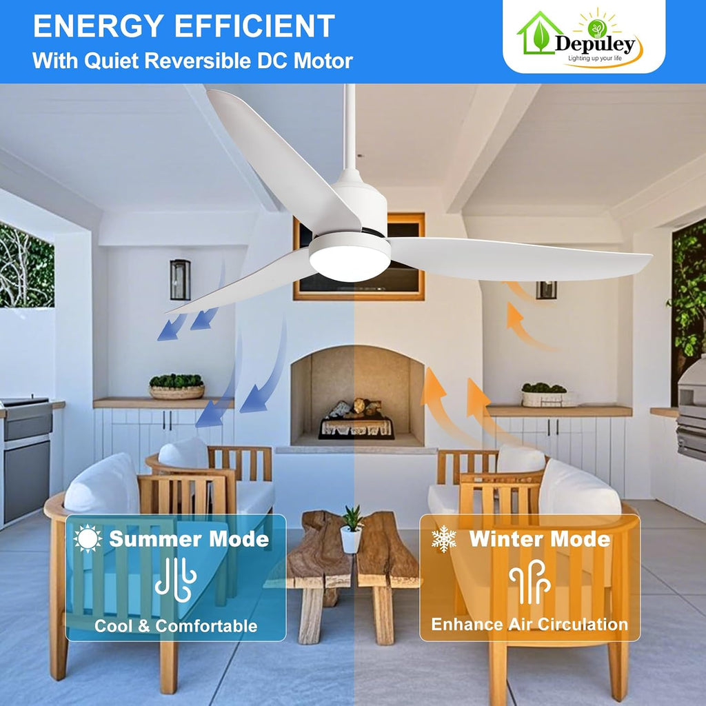 52 Inch White Waterproof Gazebo Fans with Lights Outdoor Hanging - Plug in Remote App Control for Patios Farmhouse Porch - 6 Speed Reversible DC Motor