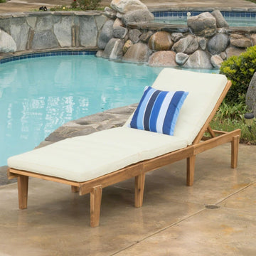 Acacia Wood Chaise Lounge with Removable Cushion Lounge Chair with Water Resistant Cushion & 5 Adjustable Positions