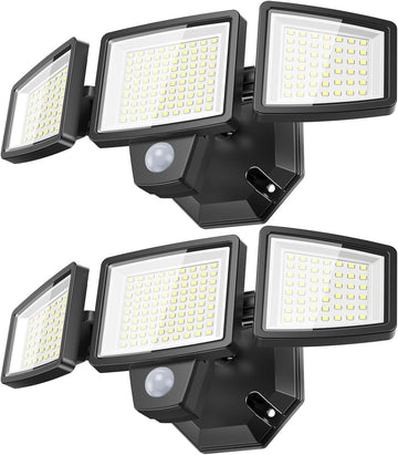 LED Security Lights Motion Sensor Outdoor Lights, 6500K Daylight, IP65 Waterproof, Dusk to Dawn, 3-Head Motion