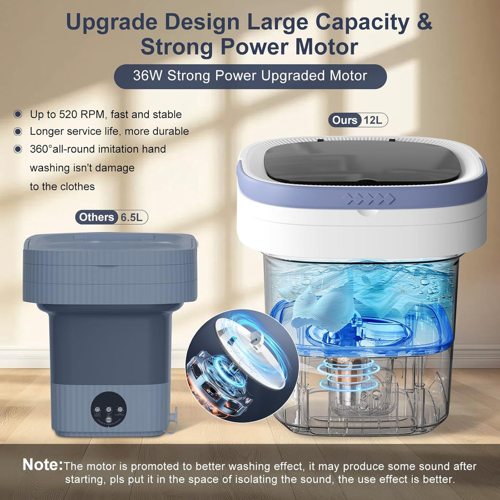 Portable Washing Machine, 12L Upgraded Mini Washing Machine With Spin Basket, Foldable Washer Cleaning for Underwear