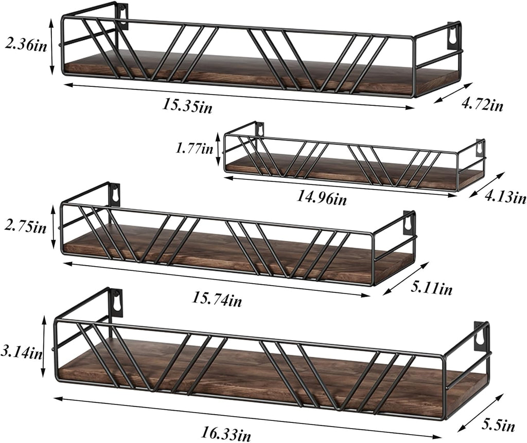 Floating Shelves for Wall Set of 4, Wall Shelf Wood Floating Shelf | Different Sizes Mounted Wall Shelves , Farmhouse